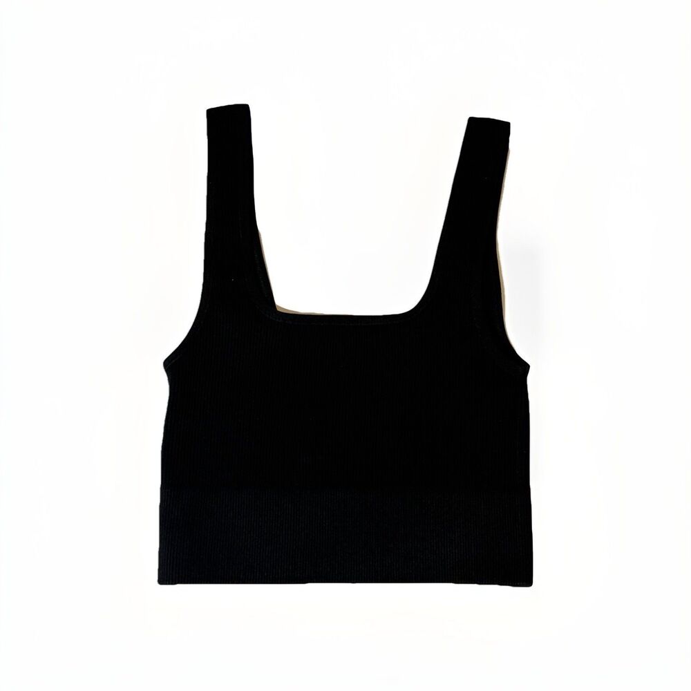 NEW Zenana NT-54019A Ribbed Crop Tank Top Black S/M NWT Seamless